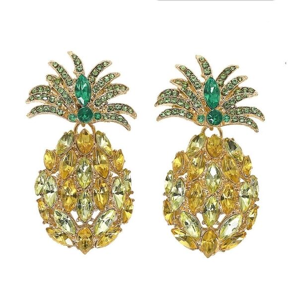 New FARM RIO Rhinestone Pineapple tropical earrings - Picture 5 of 13